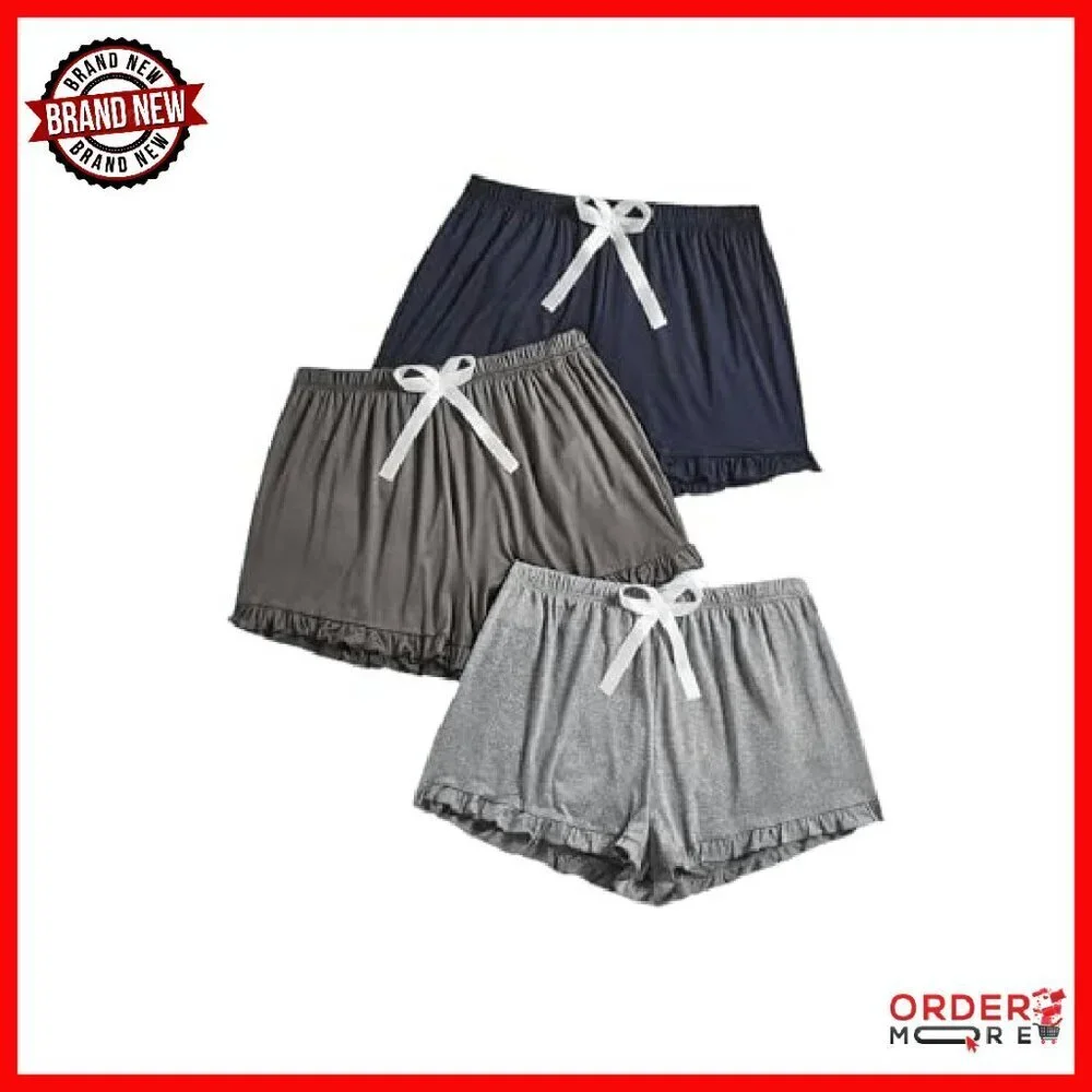 Plus Size Pajama Shorts 3 Pack Ruffle Hem Sleep Lounge Comfort
